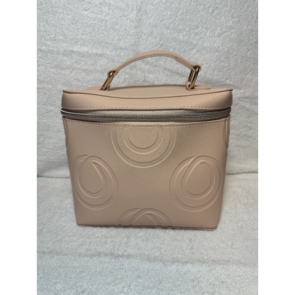 Monat Embossed Pink Makeup Bag Travel Case With Top Handle & Zipper Closure